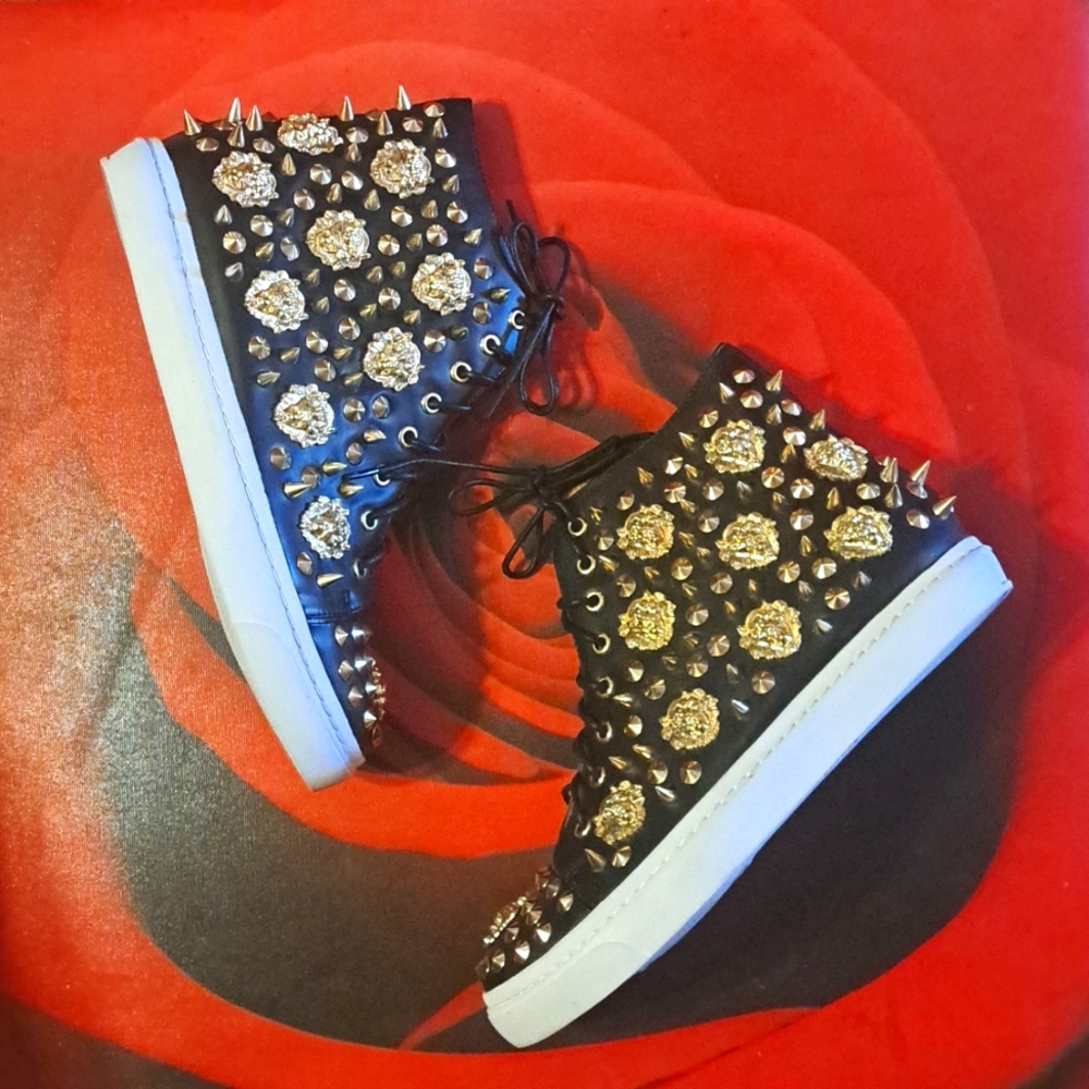 Jeffrey Campbell Black and Gold Studded Sneakers
